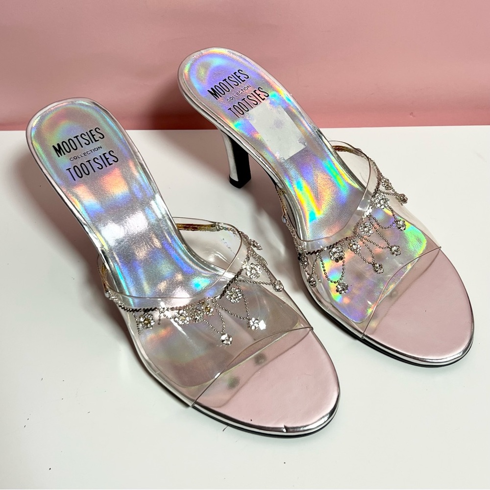 Vintage 90s Y2K 2000s holographic bling platform heels
